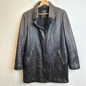 Guess Vegan Faux Leather Black Mid-Length Coat Jacket Trench